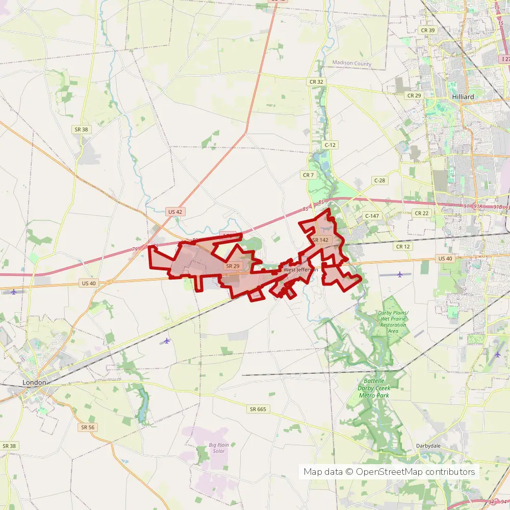 Service area map of West Jefferson, Ohio