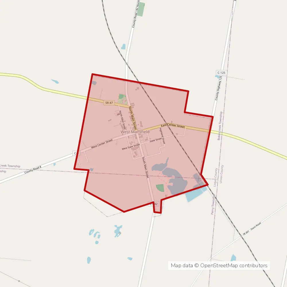 Service area map of West Mansfield, Ohio