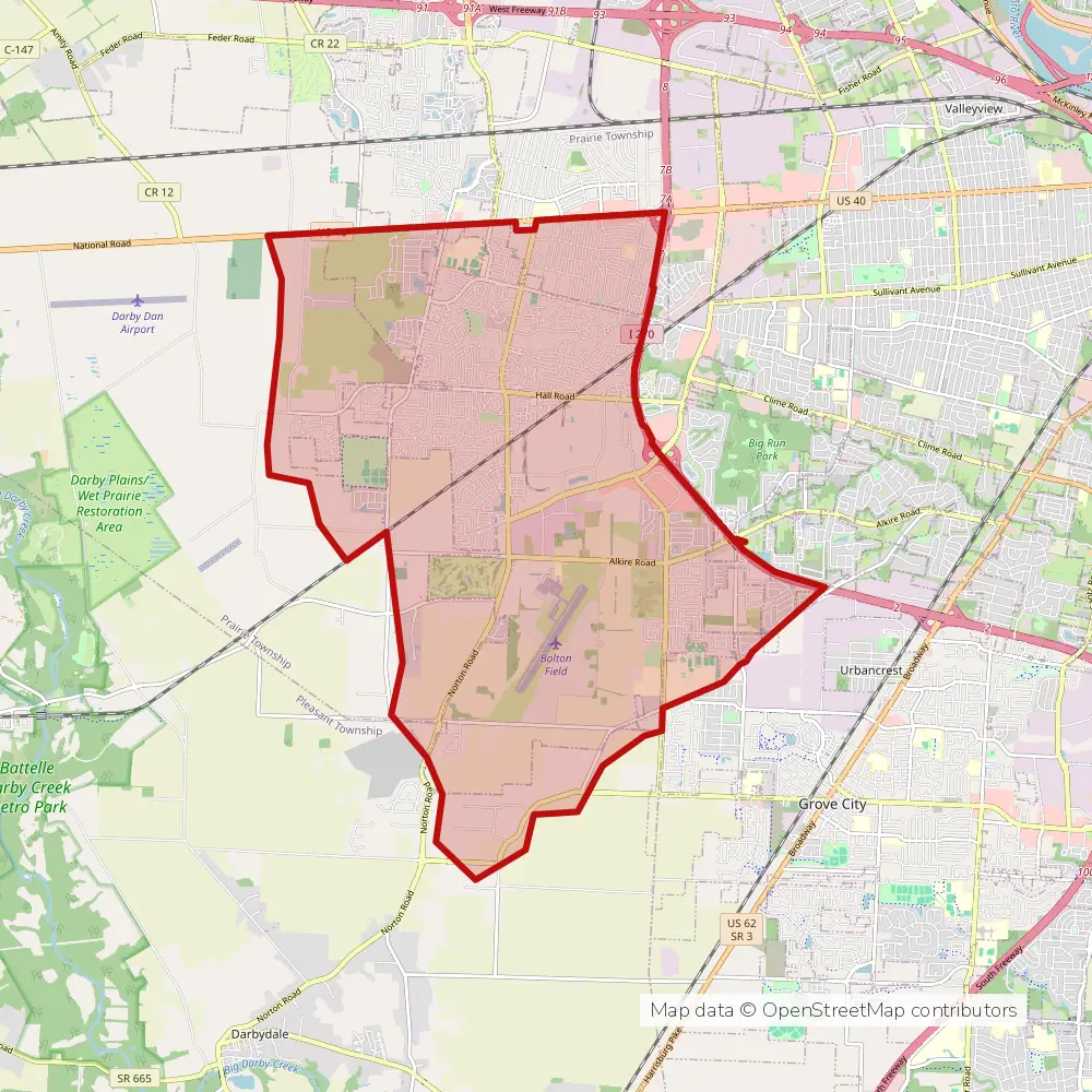 Service area map of Columbus Westland, Ohio