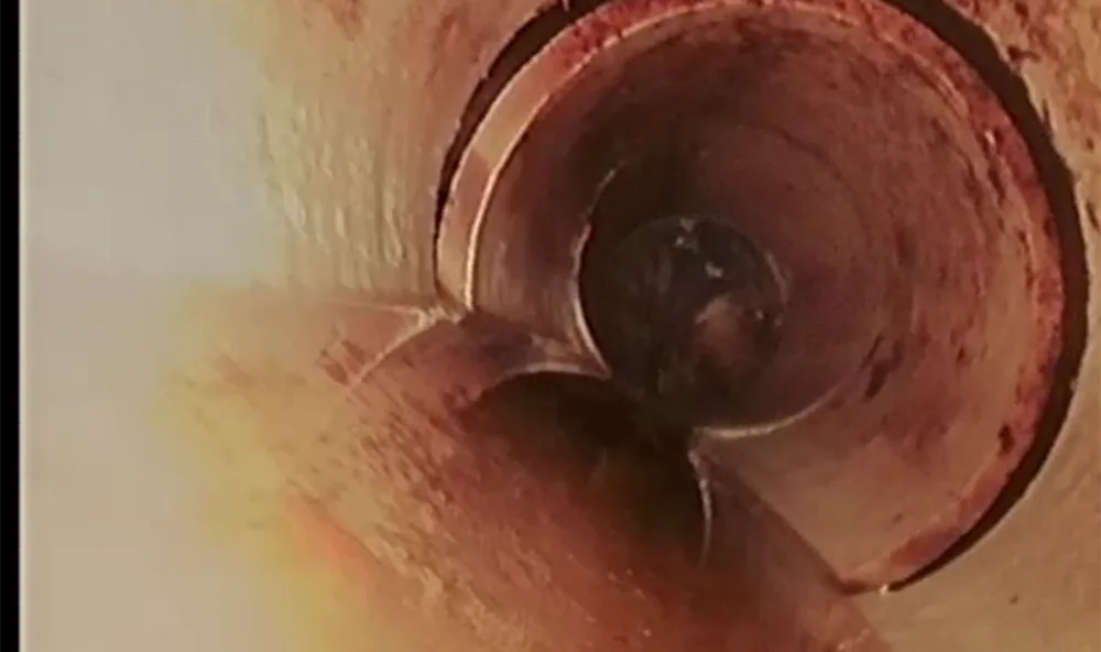 Two sections of sewer pipe pulled apart at a joint
