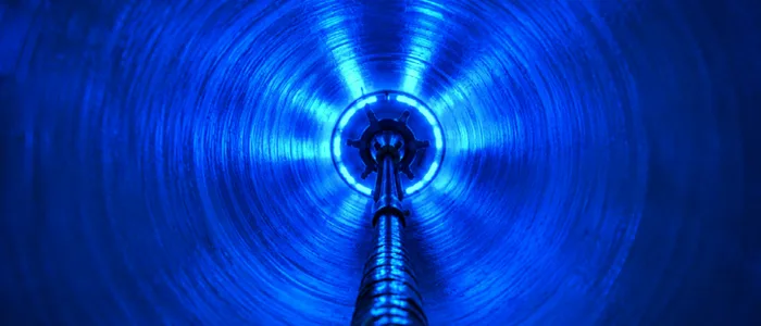 Blue-light curing camera view inside a Chicago sewer line